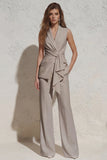 White Notched Lapel Ruched Slim Fit Long Women Suit