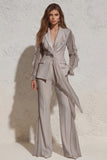 White Notched Lapel Ruffled Slim Fit Long Tulle Women Suit
