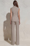 White Notched Lapel Ruched Slim Fit Long Women Suit