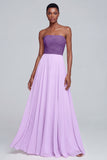 Pink Strapless A Line Ruched Long Formal Dress