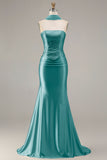 Champagne Two Piece Strapless Mermaid Beaded Convertible Long Prom Dress with a Neck Scarf
