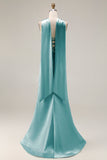 Light Green Strapless Mermaid Corset Side Slit Maxi Dress with a Neck Scarf