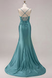 Fuchsia Mermaid Cut Out Satin Pleated Bowed Long Prom Dress with Slit