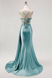 Corset Champagne Mermaid Beaded Long Prom Dress