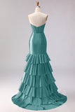 Red Mermaid Sweetheart Beaded Corset Ruffled Long Prom Dress with Slit