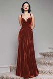 Black A-Line Velvet Long Formal Dress