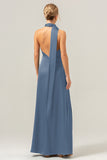 Peacock Sheath V-Neck Backless Long Bridesmaid Dress with Slit