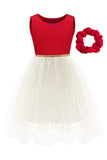 Red White A Line Round Neck Asymmetrical Flower Girl Dress