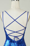 Royal Blue Tight Sequins Backless Homecoming Dress