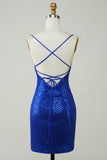 Sparkly Bodycon Spaghetti Straps Royal Blue Sequins Short Homecoming Dress