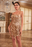 Sheath Spaghetti Straps Fuchsia Sequins 1920s Party Dress with Fringe