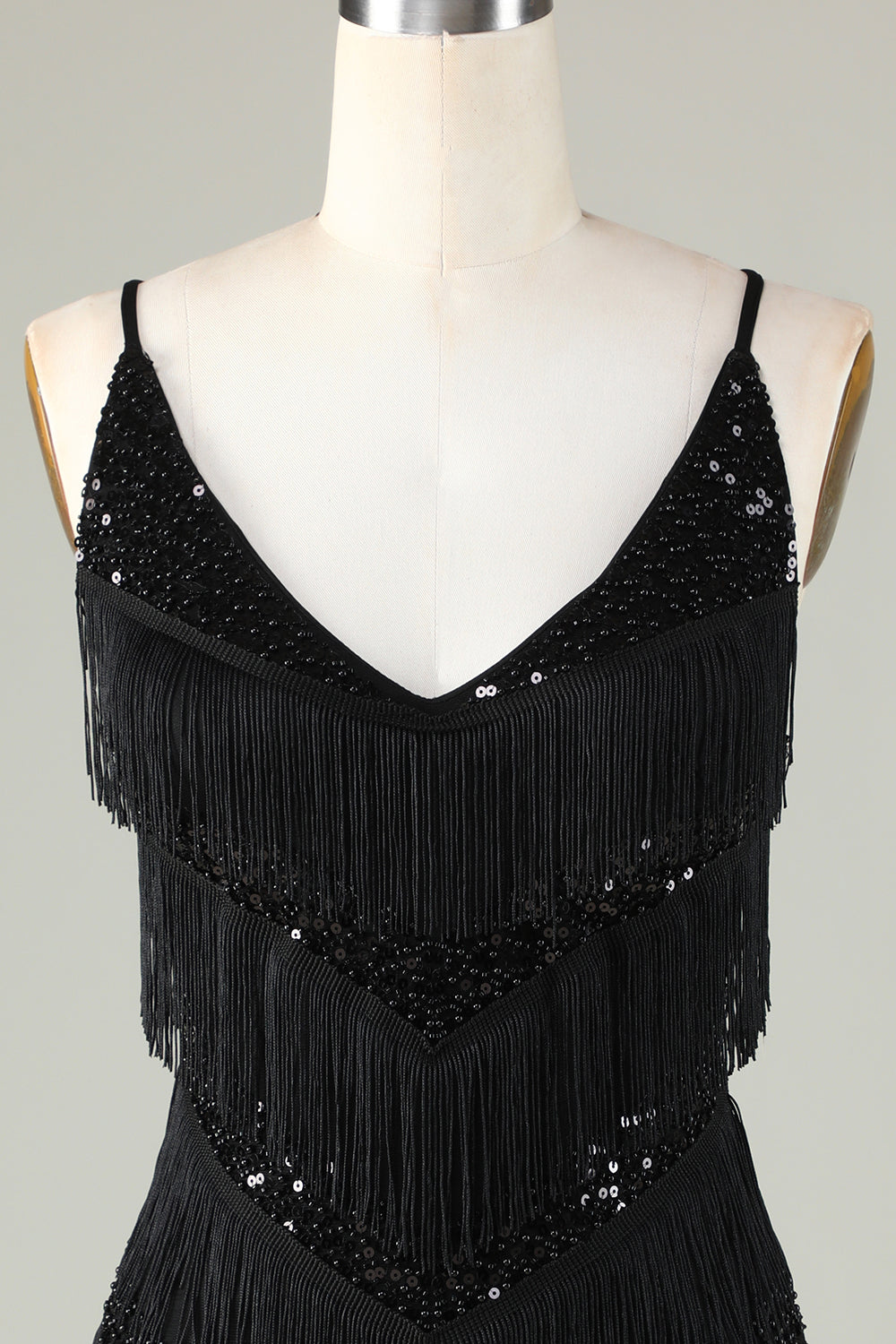 Sparkly Black Sequins Beaded Tight Short Homecoming Dress with Fringes