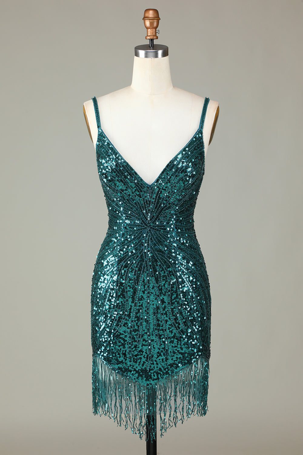 Sparkly Bodycon Spaghetti Straps Green Lace-Up Back Short Homecoming Dress with Beading