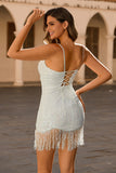 Sparkly Bodycon White Short Homecoming Dress with Beading