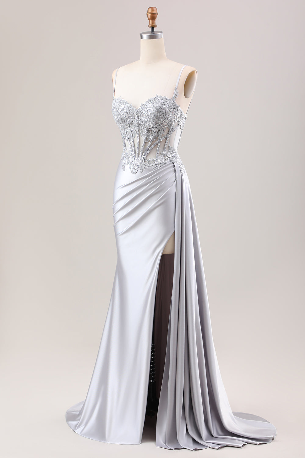 silver corset prom dress Corset-Bodice Strapless Long Beaded / 4 elegant touch Zapakasa Women Sparkly Silver Long