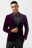 Dark Purple Peak Lapel One Button Velvet 2 Piece Men's Prom Suits