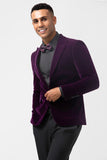 Dark Purple Peak Lapel One Button Velvet 2 Piece Men's Prom Suits