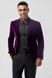 Dark Purple Peak Lapel One Button Velvet 2 Piece Men's Prom Suits