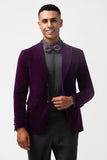 Dark Purple Peak Lapel One Button Velvet 2 Piece Men's Prom Suits