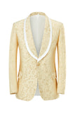Champagne Shawl Lapel One Button Jacquard Men's Prom Suits