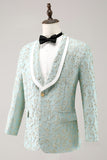 Mint Jacquard Shawl Lapel 2 Piece One Button Men's Suits