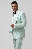 Mint Shawl Lapel 2 Piece Jacquard One Button Men's Prom Suits