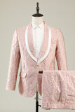 Champagne Shawl Lapel One Button Jacquard Men's Prom Suits