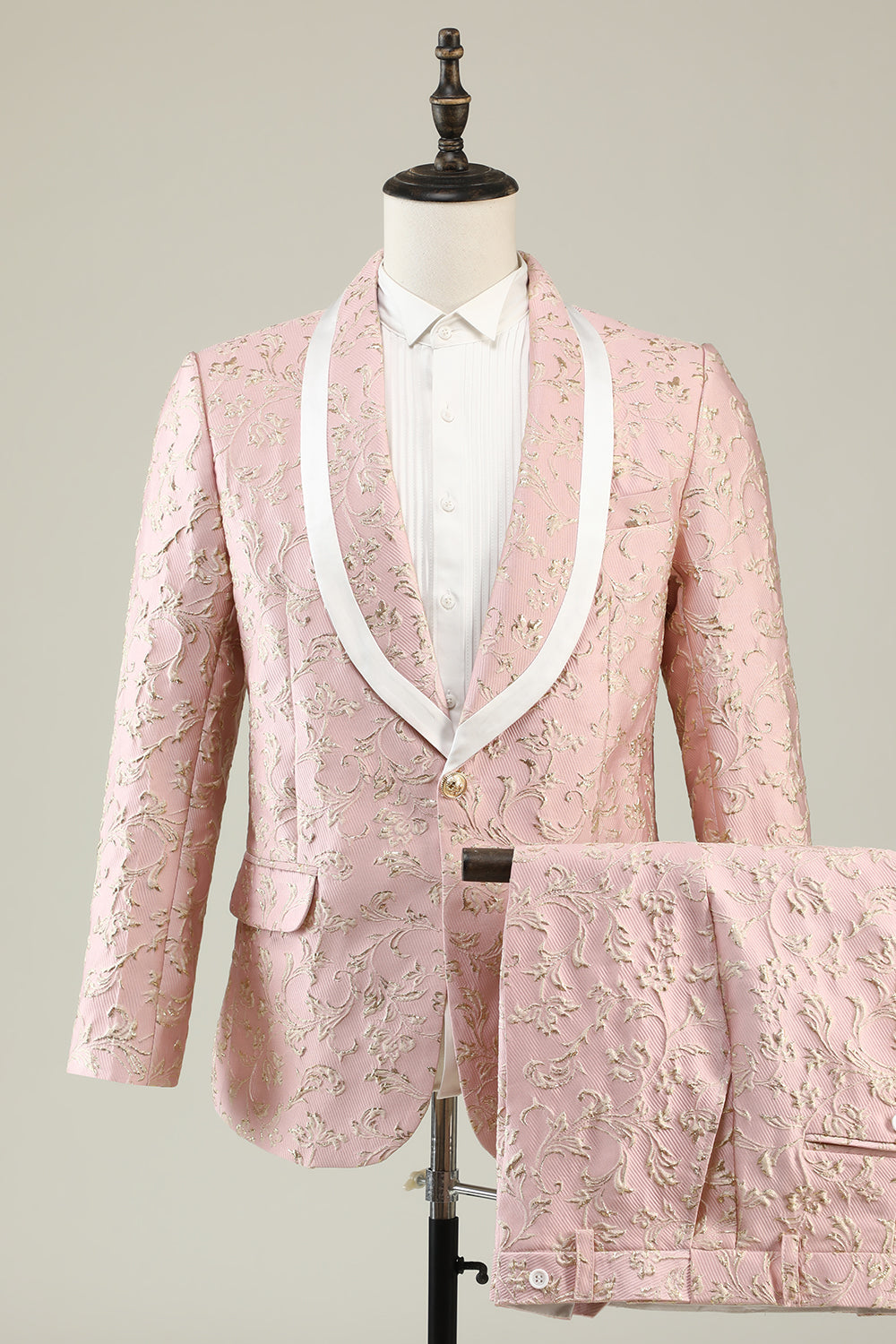 Mint Shawl Lapel One Button Jacquard Men's Prom Suits