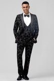 Peak Lapel Black Jacquard 3 Piece One Button Men's Prom Suits