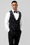 Peak Lapel Black Jacquard 3 Piece One Button Men's Prom Suits