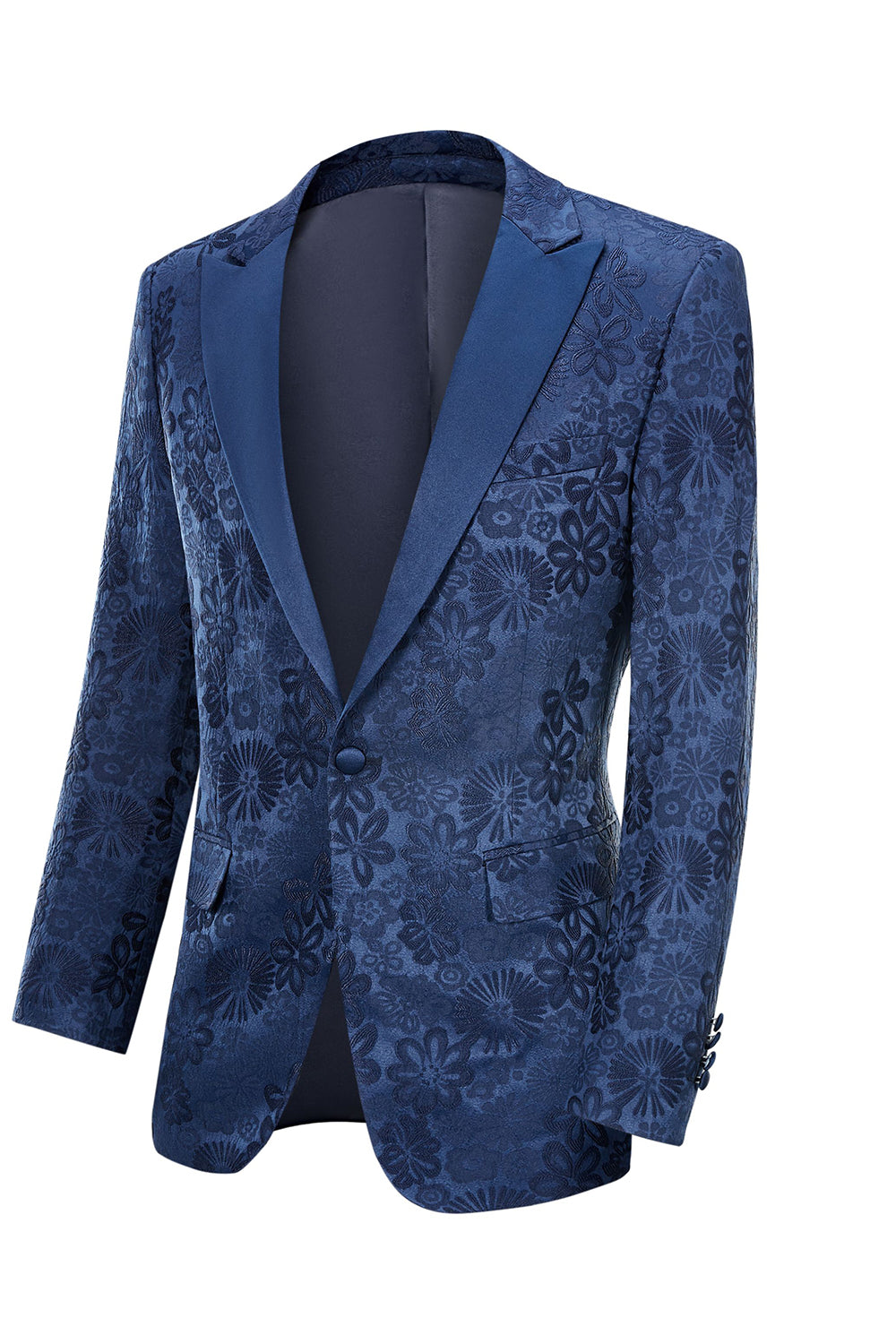Peak Lapel Dark Blue Jacquard Men's Prom Wedding Party Suits