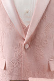 Light Pink 3 Piece Peak Lapel Jacquard One Button Men's Prom Suits