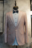 Peak Lapel One Button Dark Blue Jacquard Men's Wedding Party Suits
