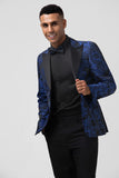 Royal Blue Peak Lapel Jacquard Men's Prom Blazer