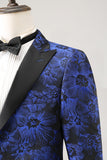 Royal Blue Jacquard Peak Lapel Men's Blazer