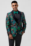 Green Jacquard Shawl Lapel One Button Men's Prom Blazer