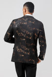 Dark Brown Notched Lapel Jacquard Single Breasted Men's Blazer