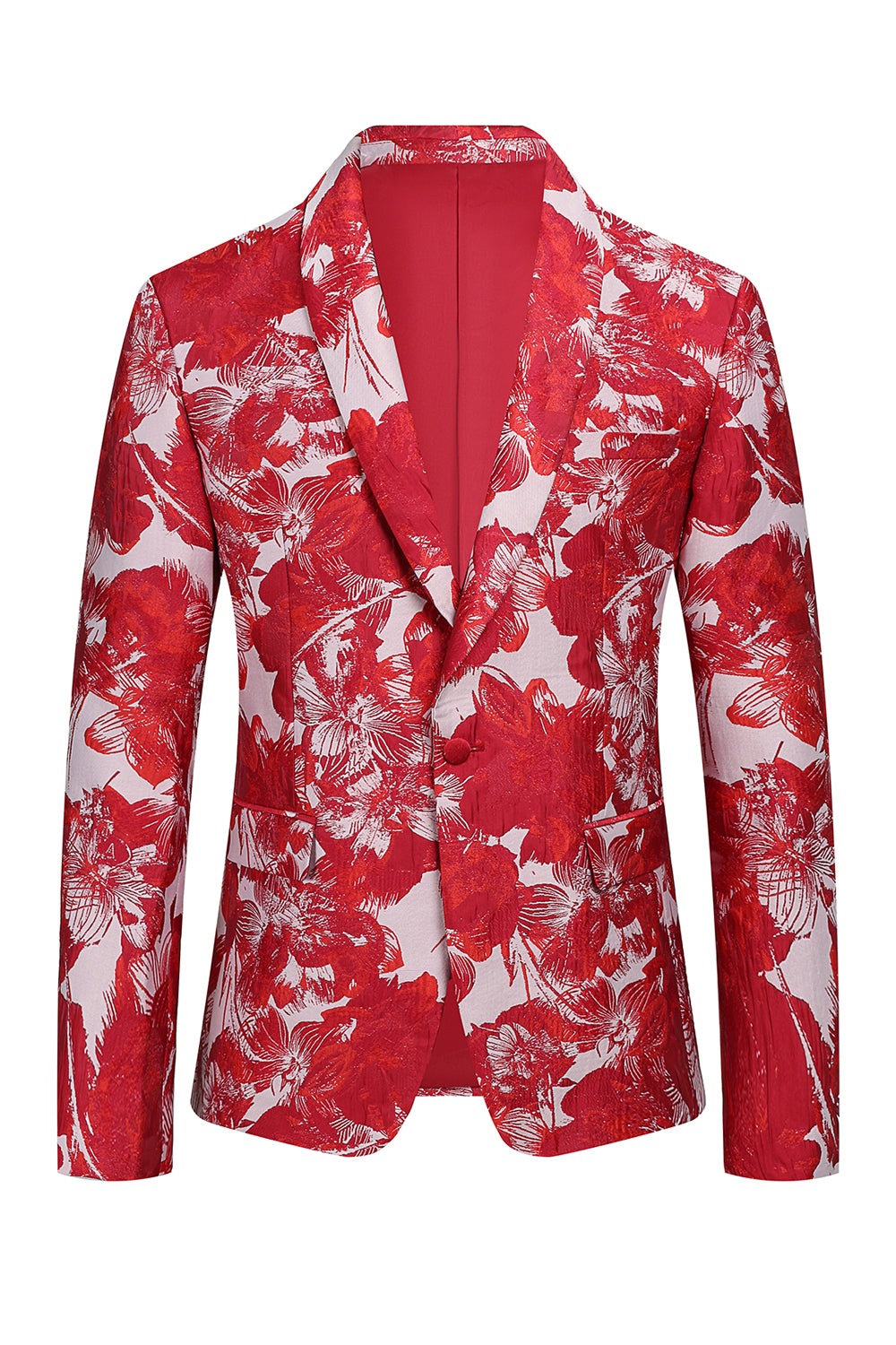 Red Floral Jacquard 2 Piece Men Suits