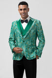 Green Peak Lapel Jacquard One Button 3 Piece Men's Prom Suits