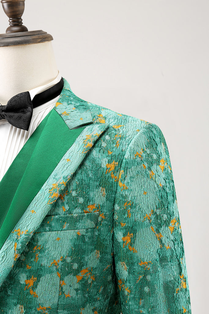 Green Jacquard Shawl Lapel One Button Men's Prom Blazer