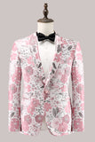 Pink Shawl Lapel Jacquard One Button Men's Prom Blazer