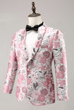 Pink Shawl Lapel Jacquard One Button Men's Prom Blazer