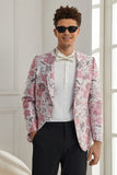 Shawl Lapel One Button Pink Floral Jacquard 2 Piece Homecoming Suits