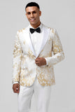 Champagne 2 Piece Peak Lapel One Button Jacquard Men's Prom Suits