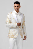 Champagne 2 Piece Peak Lapel One Button Jacquard Men's Prom Suits