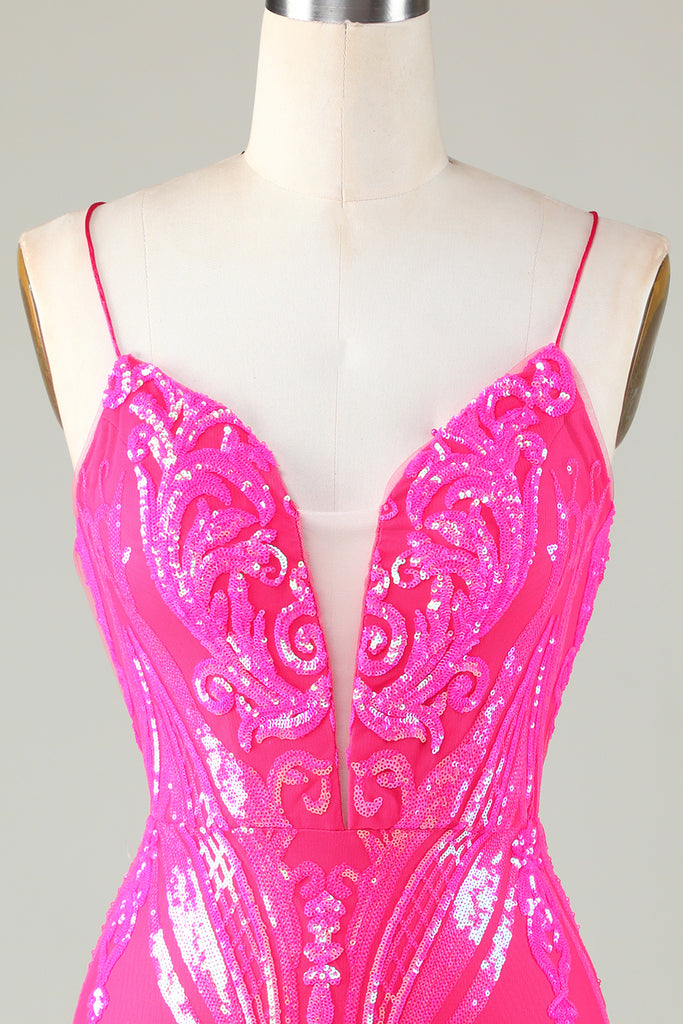 Hot Pink Lace-Up Hotfix Dress