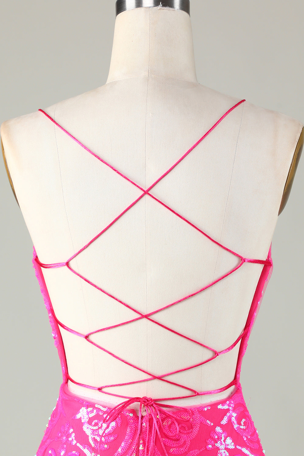 ZAPAKA Women Trend Hot Pink Lace Up Tight Glitter Homecoming Dress