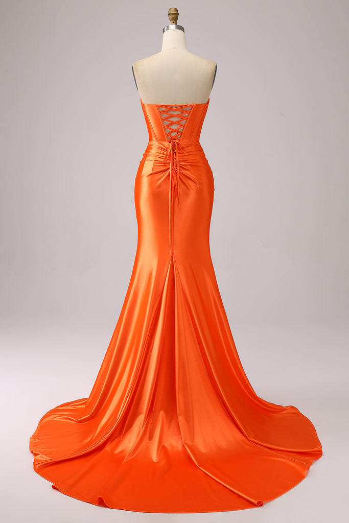 Off-the-shoulder Pleated Corset Mermaid Dress Burnt Orange main image 1