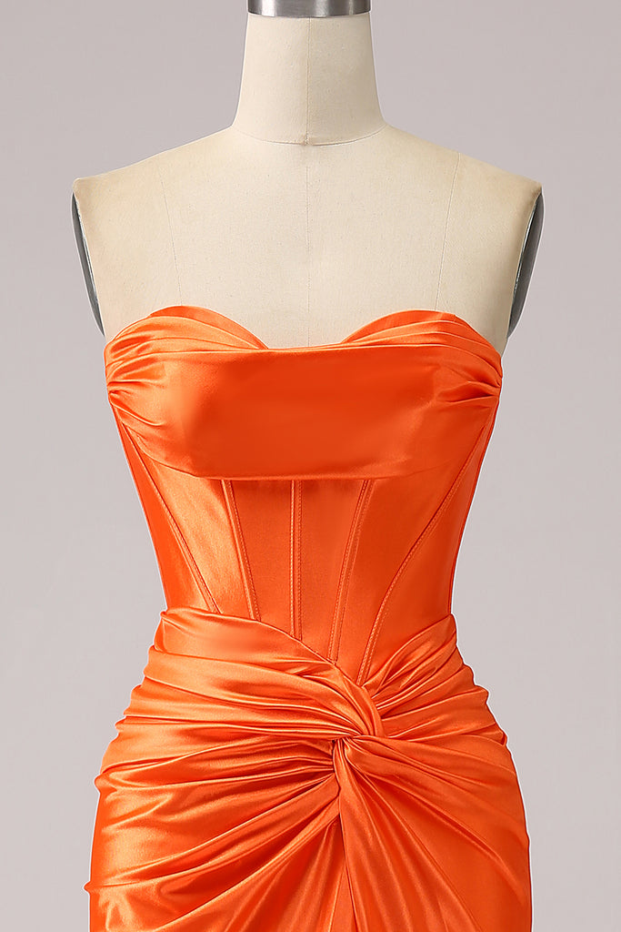 Orange Off-the-Shoulder Crystal Corset Sequin Prom Dress with Slit main image 1