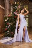 Mermaid Lilac One Shoulder Beaded Long Prom Dress with Slit
